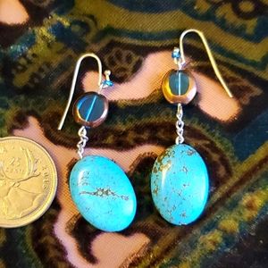 Howlite, Glass and Sterling Silver (plate) earings ($15 add on)